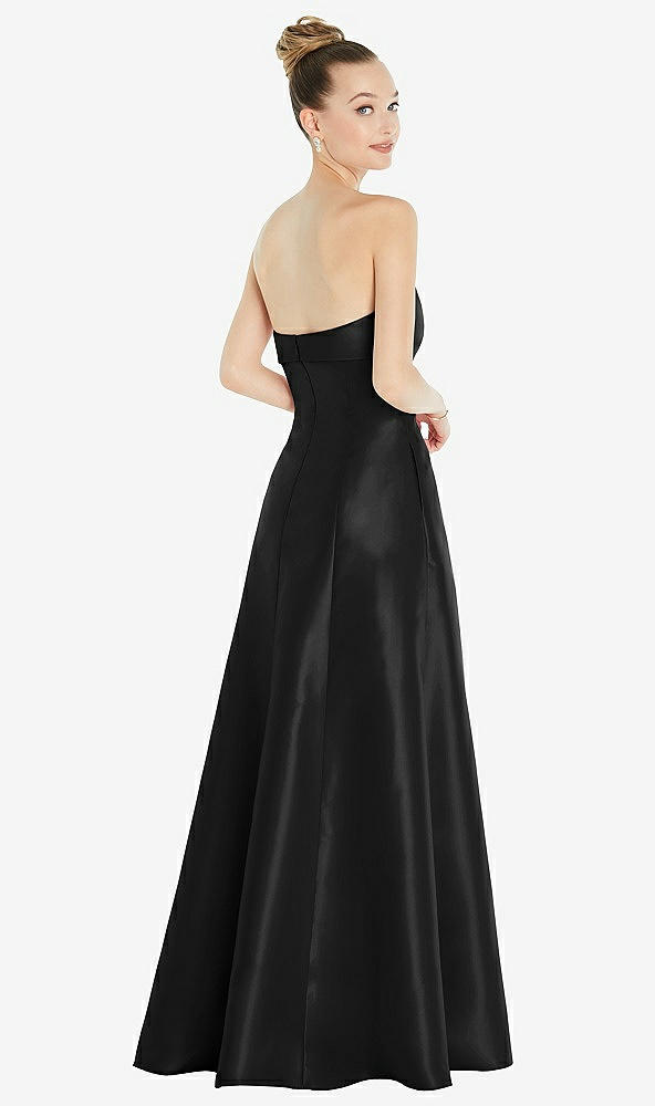 Back View - Black Bow Cuff Strapless Satin Ball Gown with Pockets