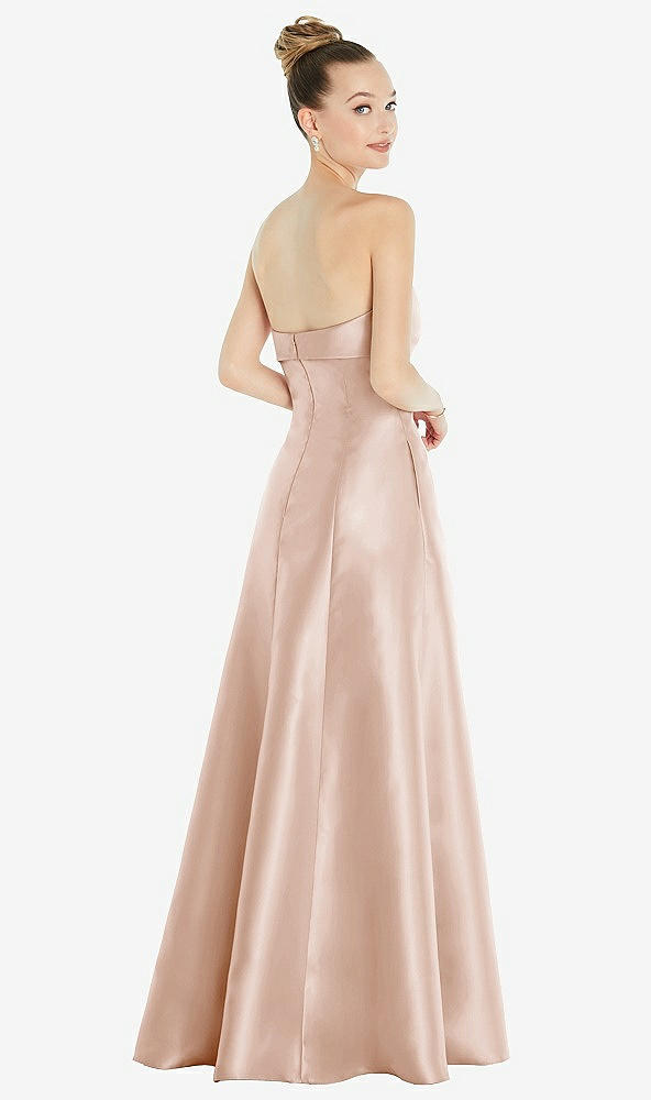 Back View - Cameo Bow Cuff Strapless Satin Ball Gown with Pockets