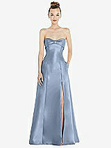 Front View Thumbnail - Cloudy Bow Cuff Strapless Satin Ball Gown with Pockets