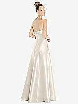 Rear View Thumbnail - Ivory Bow Cuff Strapless Satin Ball Gown with Pockets