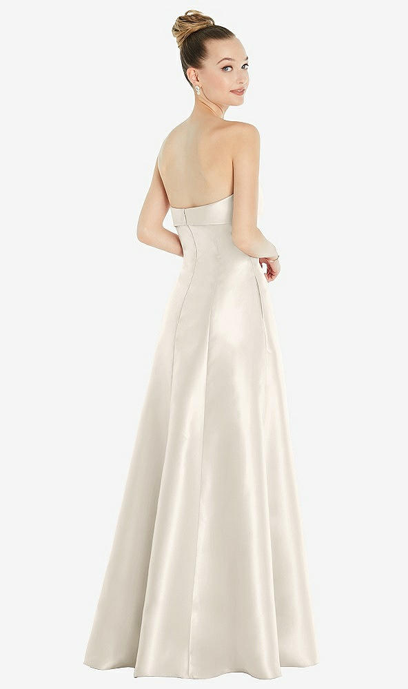 Back View - Ivory Bow Cuff Strapless Satin Ball Gown with Pockets