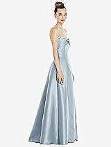 Side View Thumbnail - Mist Bow Cuff Strapless Satin Ball Gown with Pockets