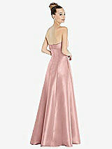 Rear View Thumbnail - Rose - PANTONE Rose Quartz Bow Cuff Strapless Satin Ball Gown with Pockets