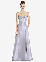 Front View Thumbnail - Silver Dove Bow Cuff Strapless Satin Ball Gown with Pockets