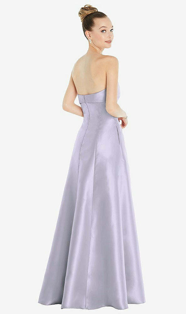 Back View - Silver Dove Bow Cuff Strapless Satin Ball Gown with Pockets