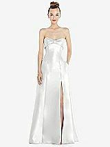 Front View Thumbnail - White Bow Cuff Strapless Satin Ball Gown with Pockets