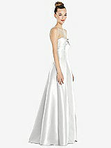 Side View Thumbnail - White Bow Cuff Strapless Satin Ball Gown with Pockets