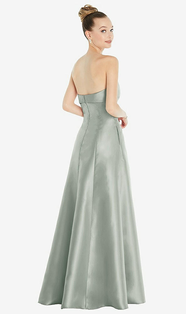 Back View - Willow Green Bow Cuff Strapless Satin Ball Gown with Pockets