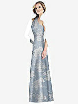 Side View Thumbnail - Porcelain Blue Seraphina Floral Pleated Draped One-Shoulder Floral Satin Gown with Pockets