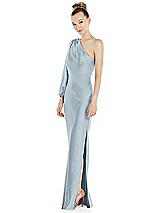 Side View Thumbnail - Mist One-Shoulder Puff Sleeve Maxi Bias Dress with Side Slit