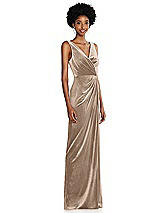 Side View Thumbnail - Topaz Draped Skirt Faux Wrap Velvet Maxi Dress