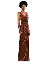 Side View Thumbnail - Auburn Moon Draped Skirt Faux Wrap Velvet Maxi Dress