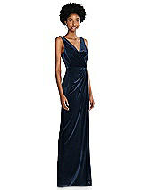 Side View Thumbnail - Midnight Navy Draped Skirt Faux Wrap Velvet Maxi Dress