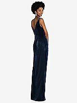 Rear View Thumbnail - Midnight Navy Draped Skirt Faux Wrap Velvet Maxi Dress