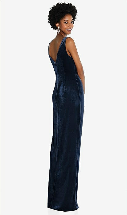 Draped Skirt Faux Wrap Velvet Maxi Bridesmaid Dress In Midnight Navy The Dessy Group