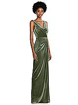 Side View Thumbnail - Sage Draped Skirt Faux Wrap Velvet Maxi Dress