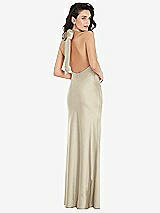 Rear View Thumbnail - Champagne Scarf Tie High-Neck Halter Maxi Slip Dress