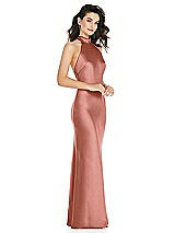 Side View Thumbnail - Desert Rose Scarf Tie High-Neck Halter Maxi Slip Dress