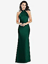 Front View Thumbnail - Hunter Green Scarf Tie High-Neck Halter Maxi Slip Dress