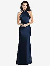 Front View Thumbnail - Midnight Navy Scarf Tie High-Neck Halter Maxi Slip Dress