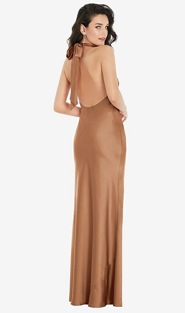 Back View - Toffee Scarf Tie High-Neck Halter Maxi Slip Dress