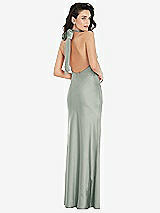 Rear View Thumbnail - Willow Green Scarf Tie High-Neck Halter Maxi Slip Dress