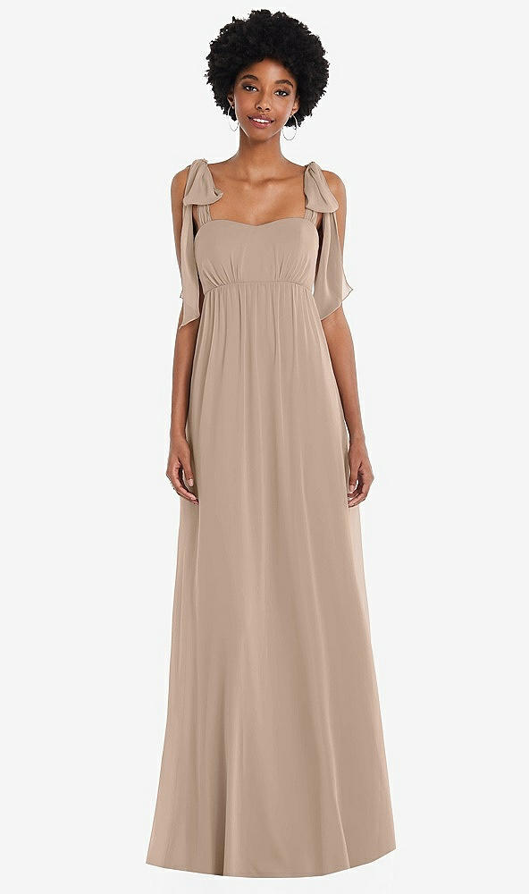 Front View - Topaz Convertible Tie-Shoulder Empire Waist Maxi Dress