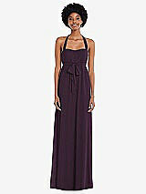 Alt View 1 Thumbnail - Aubergine Convertible Tie-Shoulder Empire Waist Maxi Dress