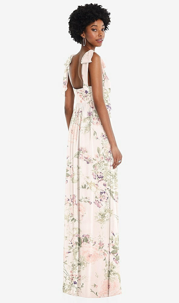 Back View - Blush Garden Convertible Tie-Shoulder Empire Waist Maxi Dress