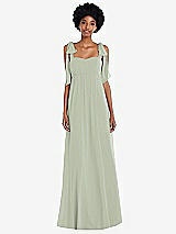 Front View Thumbnail - Celadon Convertible Tie-Shoulder Empire Waist Maxi Dress