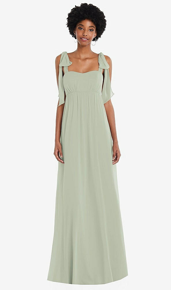 Front View - Celadon Convertible Tie-Shoulder Empire Waist Maxi Dress