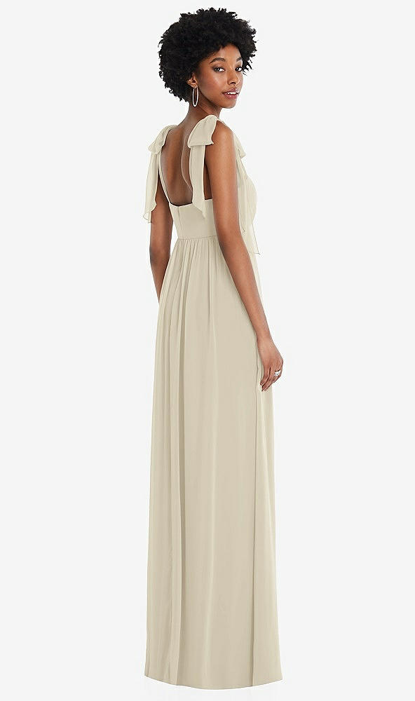 Back View - Champagne Convertible Tie-Shoulder Empire Waist Maxi Dress