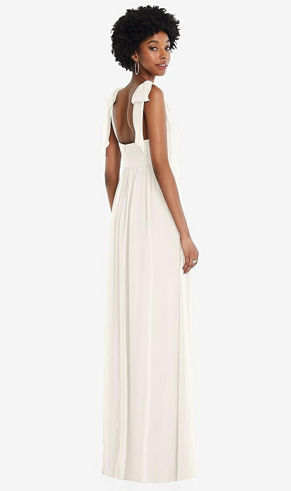 Back View - Ivory Convertible Tie-Shoulder Empire Waist Maxi Dress