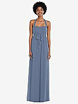 Alt View 1 Thumbnail - Larkspur Blue Convertible Tie-Shoulder Empire Waist Maxi Dress