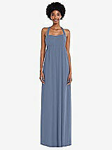 Alt View 4 Thumbnail - Larkspur Blue Convertible Tie-Shoulder Empire Waist Maxi Dress