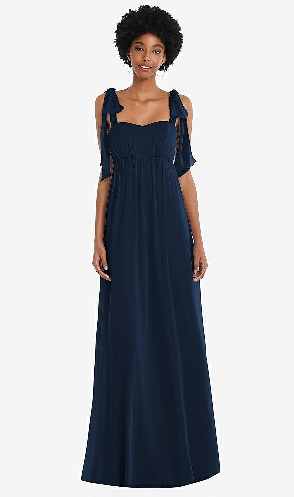 Front View - Midnight Navy Convertible Tie-Shoulder Empire Waist Maxi Dress