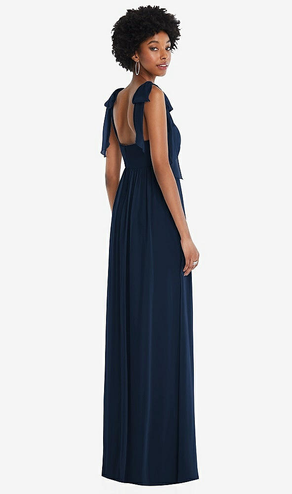 Back View - Midnight Navy Convertible Tie-Shoulder Empire Waist Maxi Dress