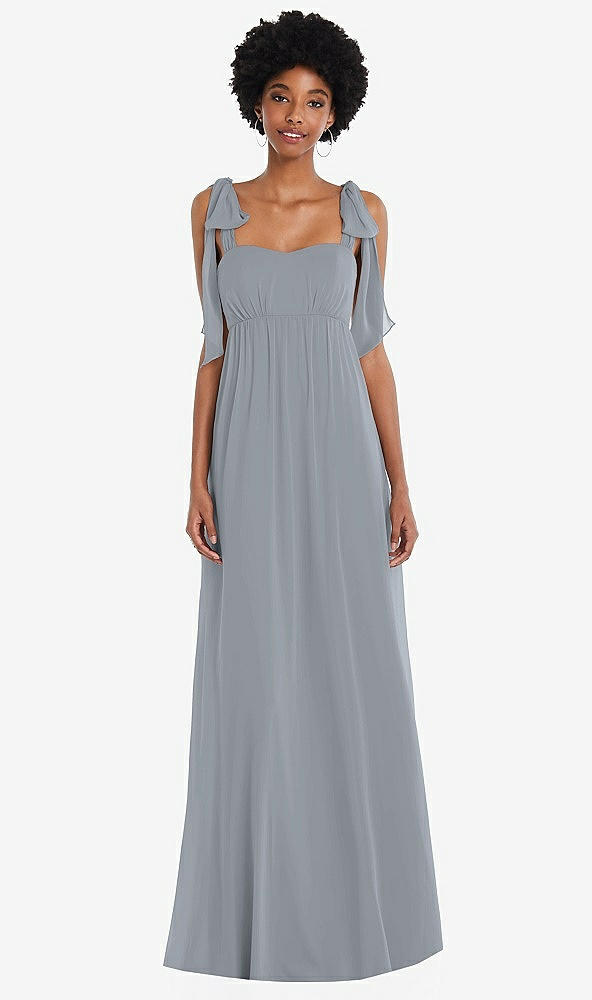 Front View - Platinum Convertible Tie-Shoulder Empire Waist Maxi Dress