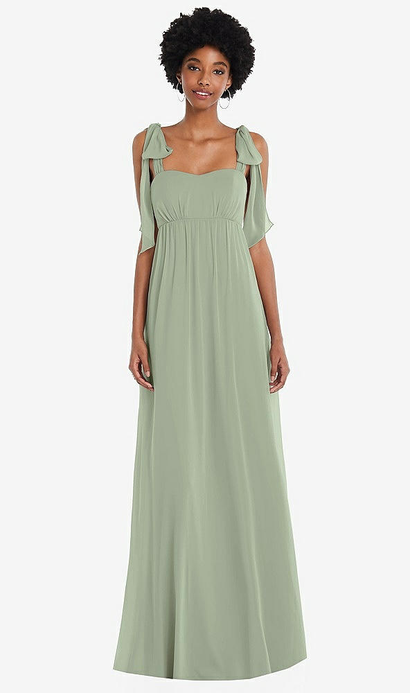 Front View - Sage Convertible Tie-Shoulder Empire Waist Maxi Dress