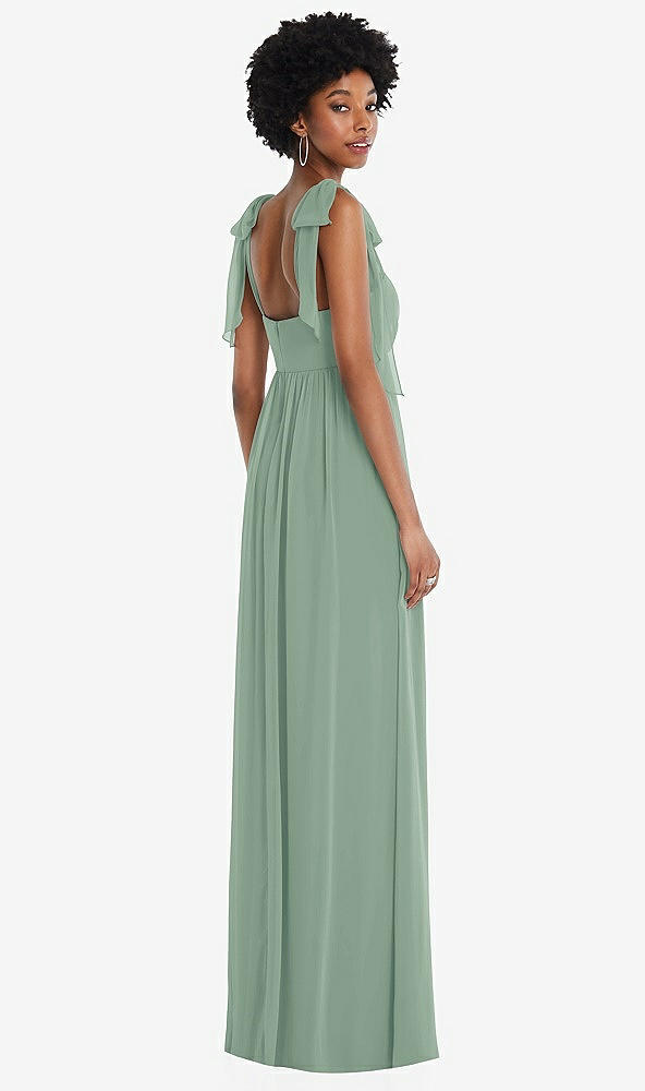 Back View - Seagrass Convertible Tie-Shoulder Empire Waist Maxi Dress