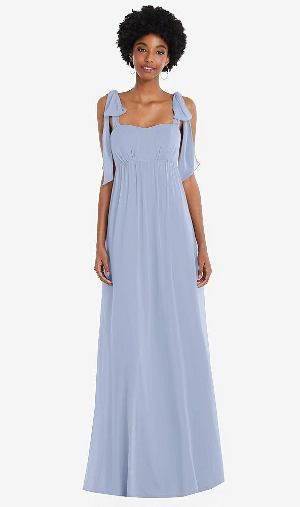 Front View - Sky Blue Convertible Tie-Shoulder Empire Waist Maxi Dress