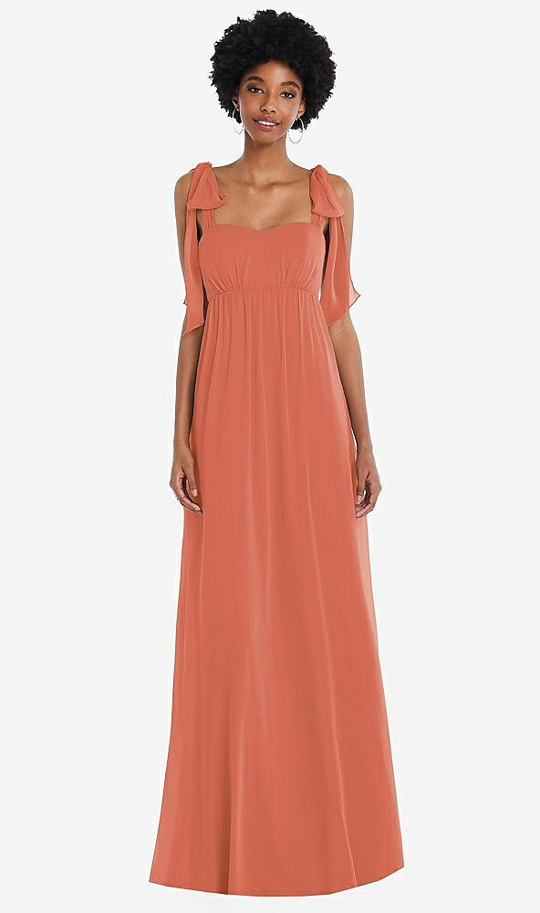 Front View - Terracotta Copper Convertible Tie-Shoulder Empire Waist Maxi Dress