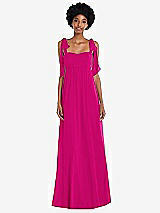 Front View Thumbnail - Think Pink Convertible Tie-Shoulder Empire Waist Maxi Dress