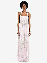 Alt View 1 Thumbnail - Watercolor Print Convertible Tie-Shoulder Empire Waist Maxi Dress