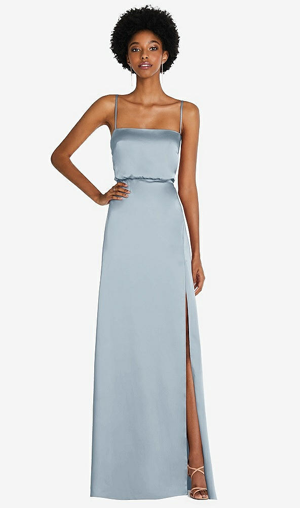 Front View - Mist Low Tie-Back Maxi Dress with Adjustable Skinny Straps