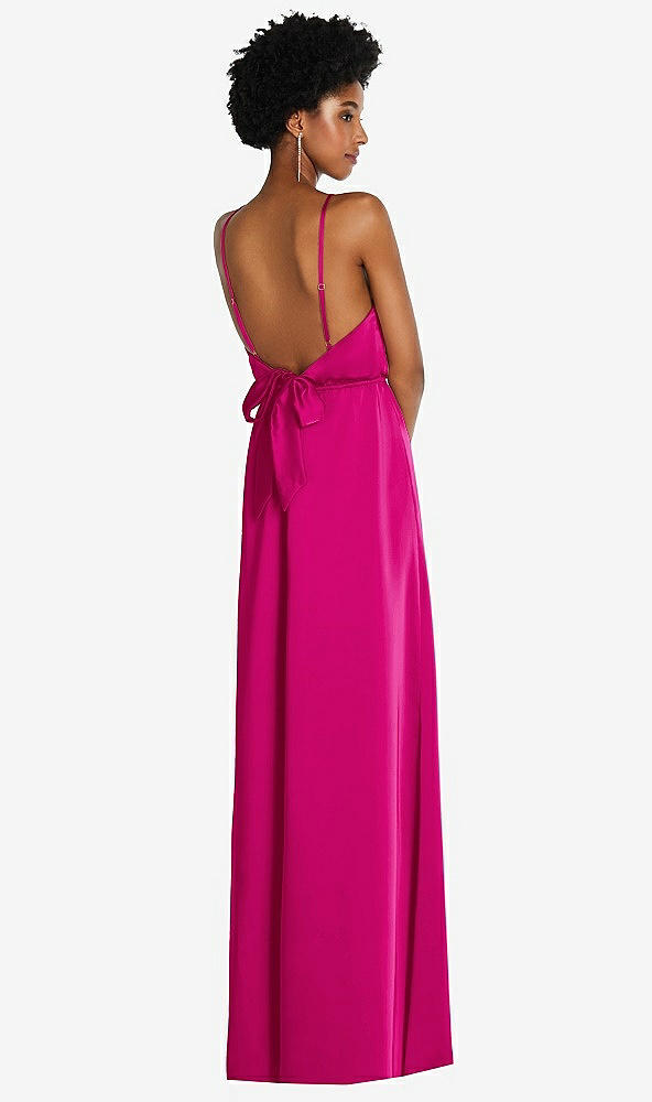 Back View - Think Pink Low Tie-Back Maxi Dress with Adjustable Skinny Straps