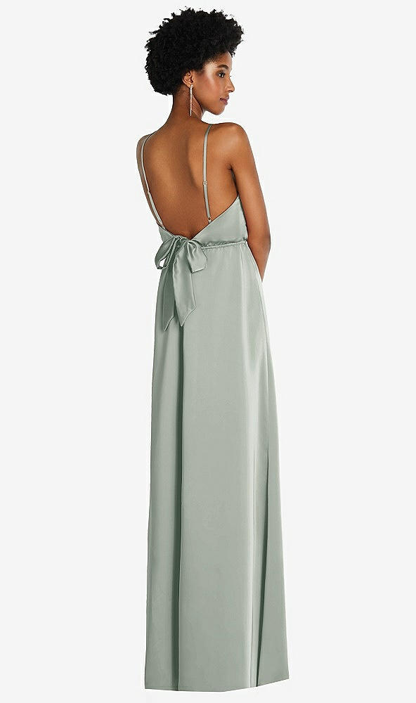 Back View - Willow Green Low Tie-Back Maxi Dress with Adjustable Skinny Straps