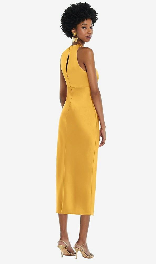 Back View - NYC Yellow Jewel Neck Sleeveless Midi Dress with Bias Skirt