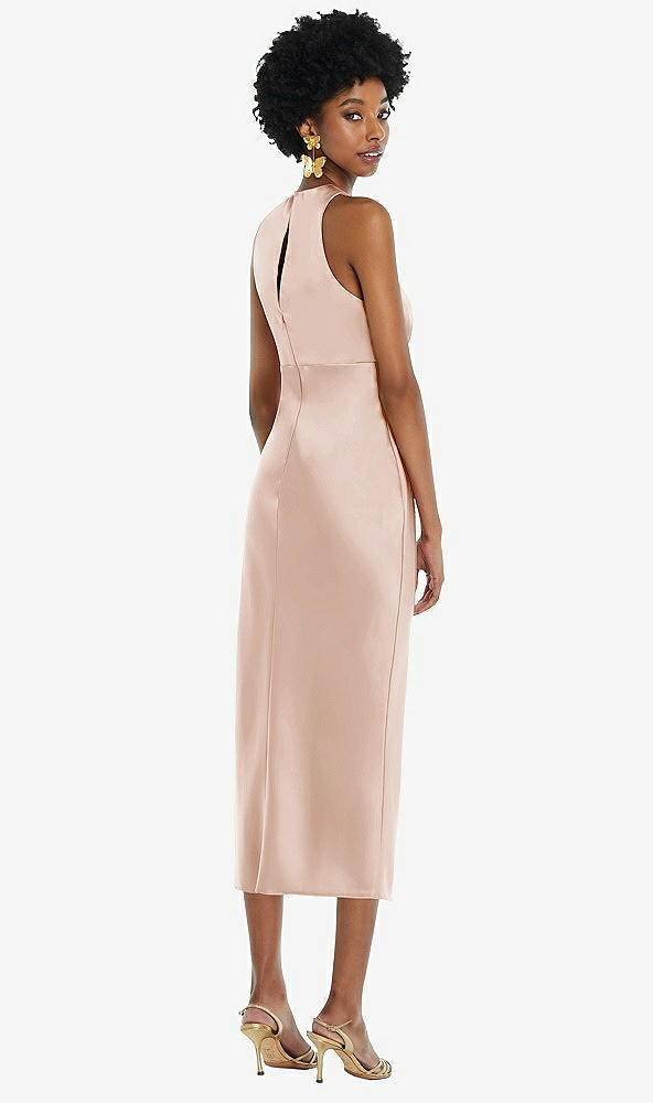 Back View - Cameo Jewel Neck Sleeveless Midi Dress with Bias Skirt