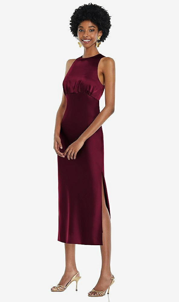 Front View - Cabernet Jewel Neck Sleeveless Midi Dress with Bias Skirt